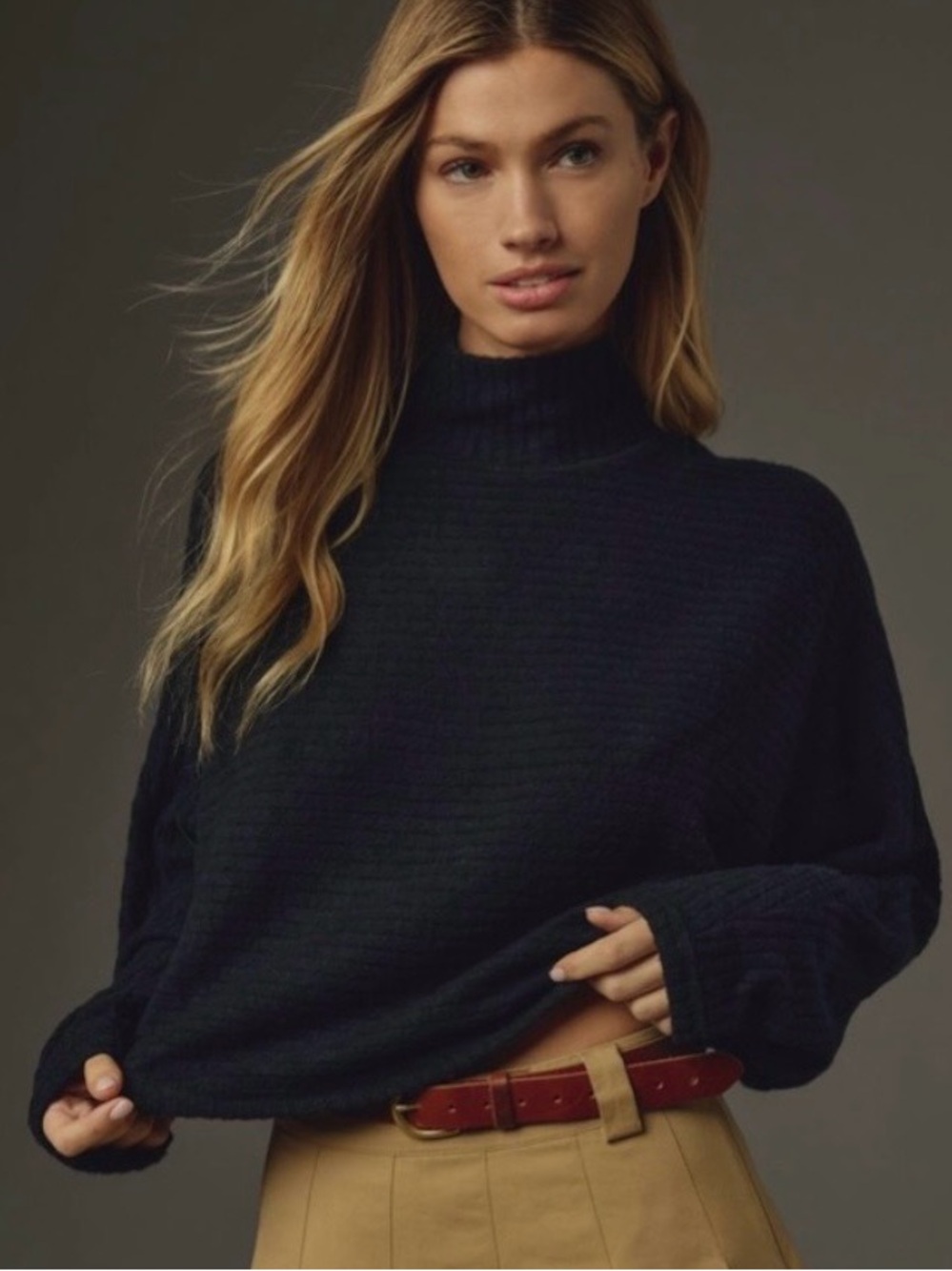 Anthropologie Pilcro Cozy Black Ribbed Turtleneck Batwing Pullover M NWT